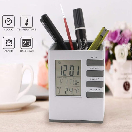 Pen Holder With LCD Display Digital Alarm Clock